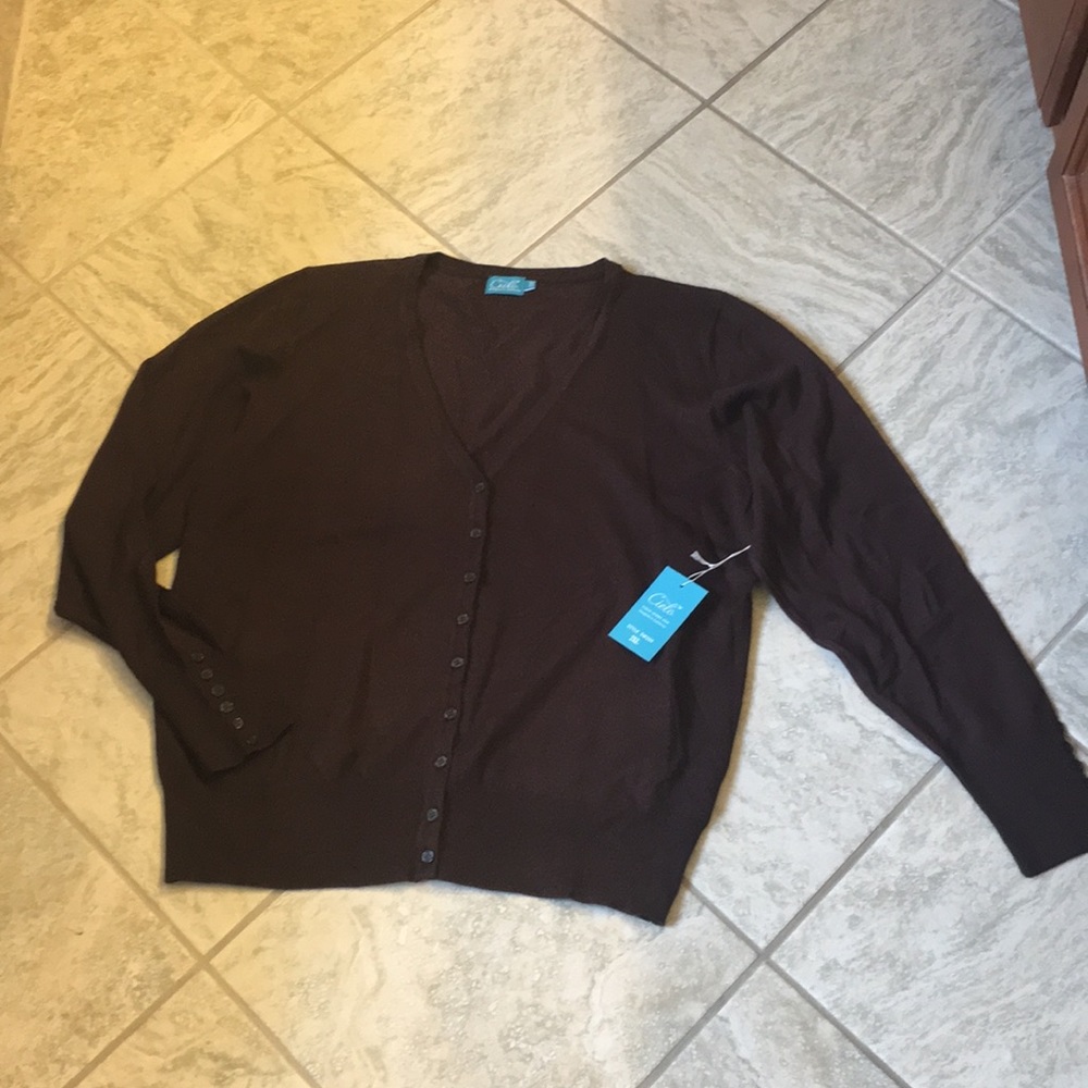 Chocolate Brown cardigan, NWT, v neck, 2XL